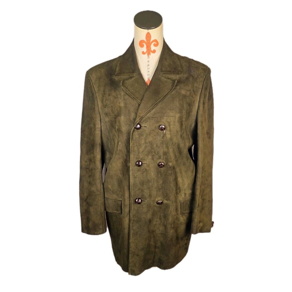 VTG 1969 James S. Lee Co. Men Suede Leather Dbl Breasted Trench 42" Chest READ!